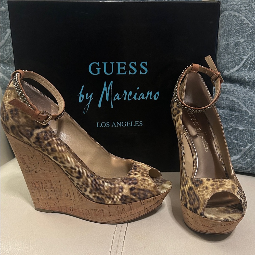 7. Guess by Marciano Animal Print Wedge Sandals